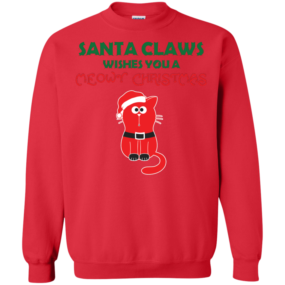 Christmas T-shirt Santa Claws Wishes You A Meowy Christmas Red