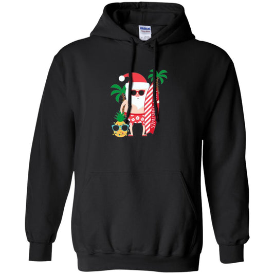 Christmas T-shirt Santa Claus Surfing Hawaiian Black