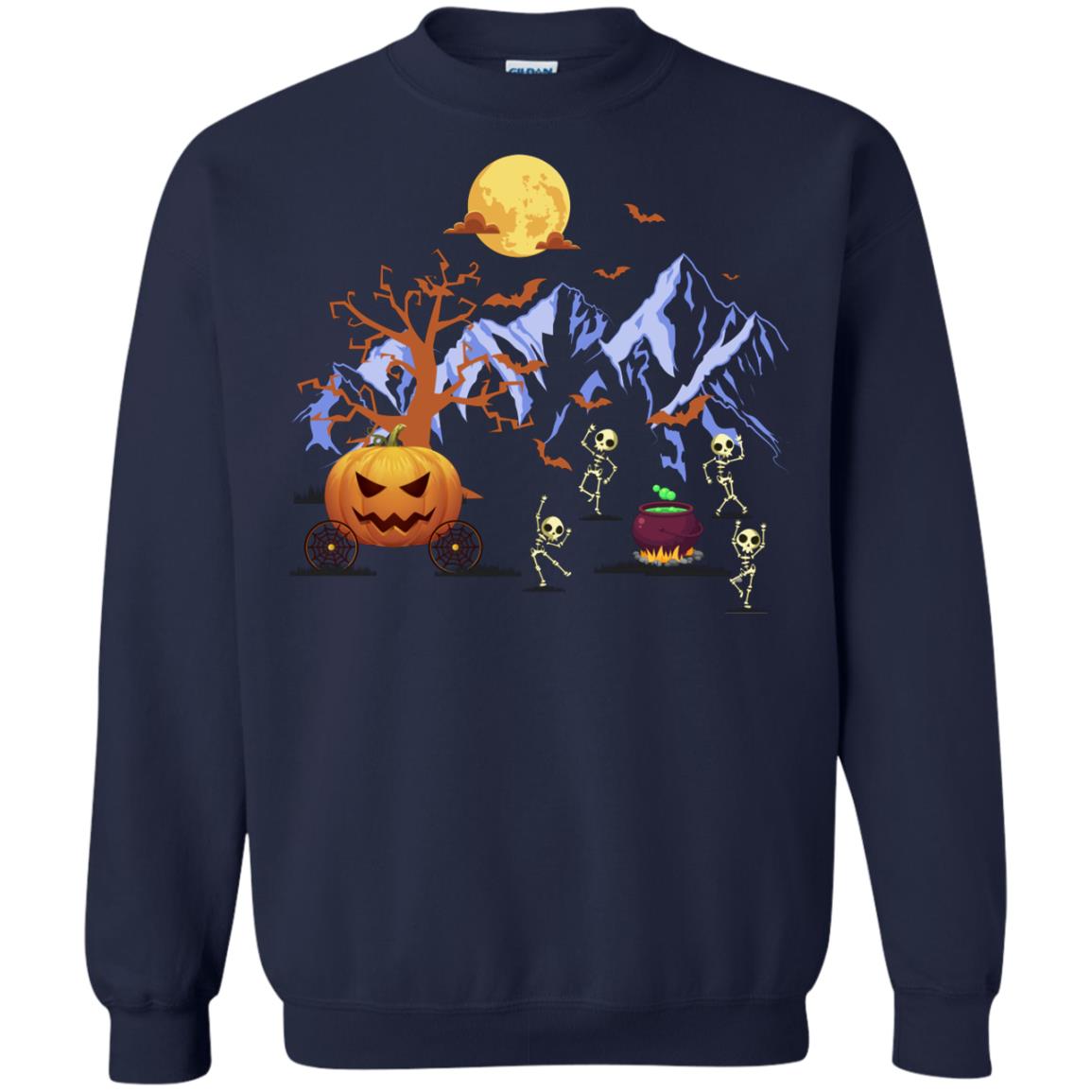 Dancing Skeleton With Pumpkin Funny Halloween Gift Shirt Navy