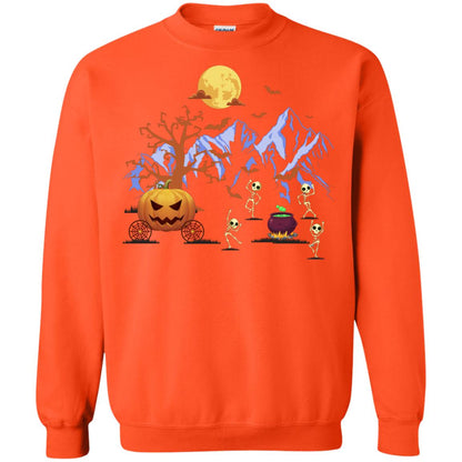 Dancing Skeleton With Pumpkin Funny Halloween Gift Shirt Orange