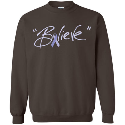 Esophageal And Stomach Cancer Awareness Shirt Periwinkle Blue Ribbon Believe Dark Chocolate
