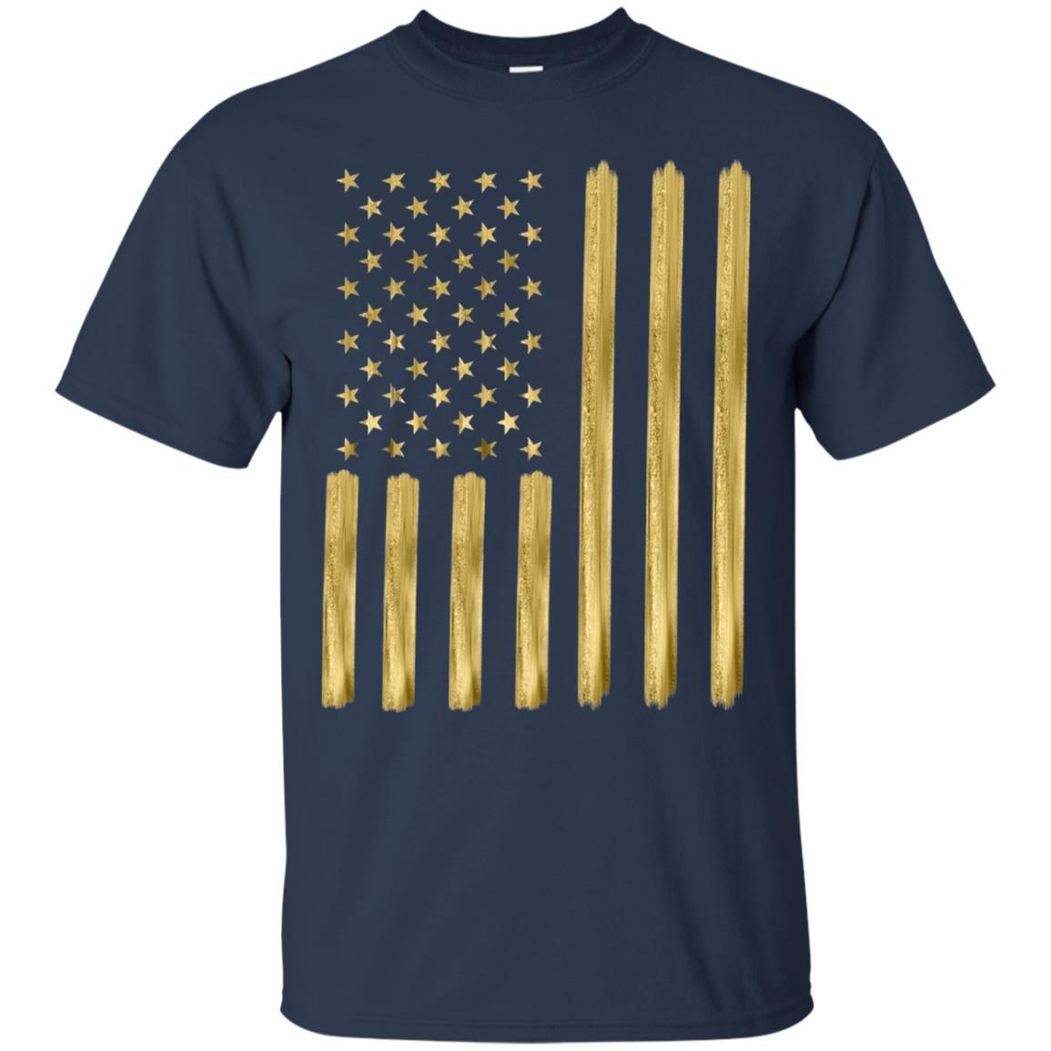 Faux Gold Paint American Flag T-shirt Navy