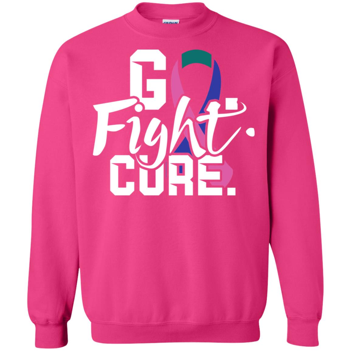 Thyroid Awareness Go Fight Cure Teal Pink Blue Ribbon Shirt Heliconia
