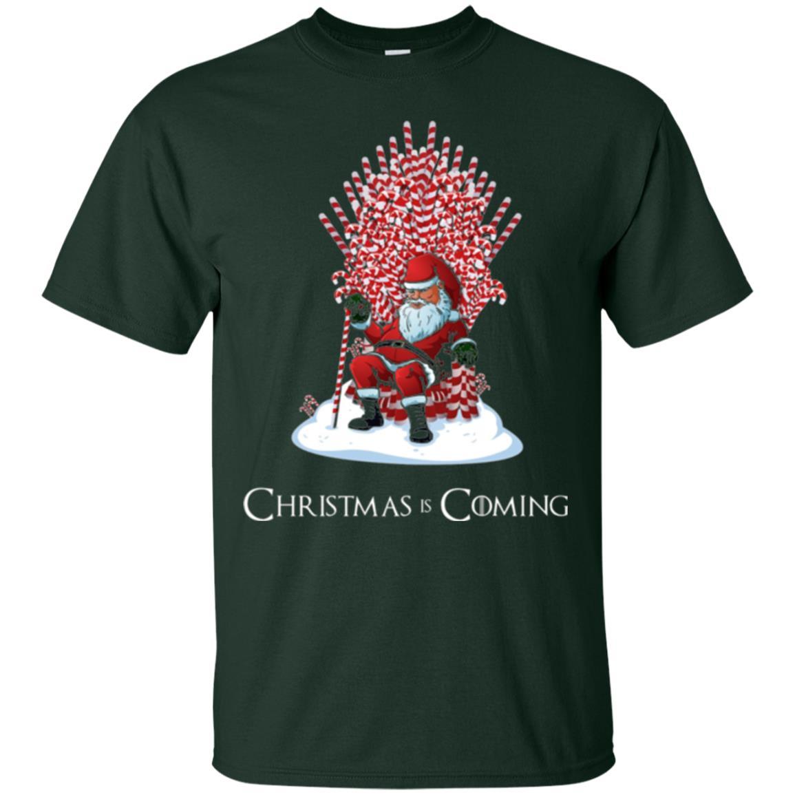 Christmas T-shirt Santa Candy Cane Throne Forest Green