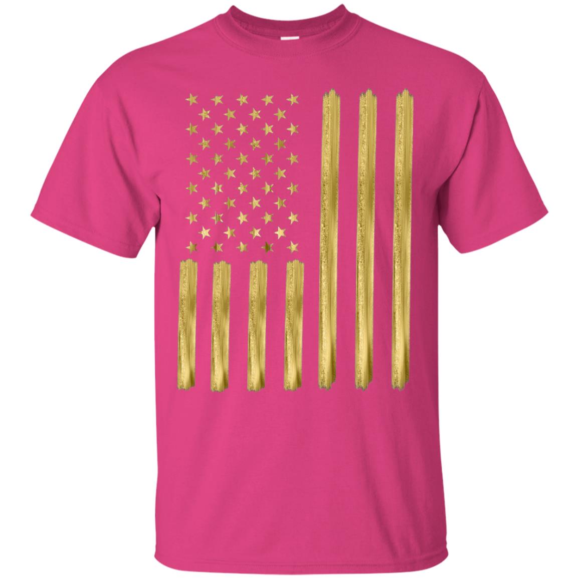 Faux Gold Paint American Flag T-shirt Heliconia