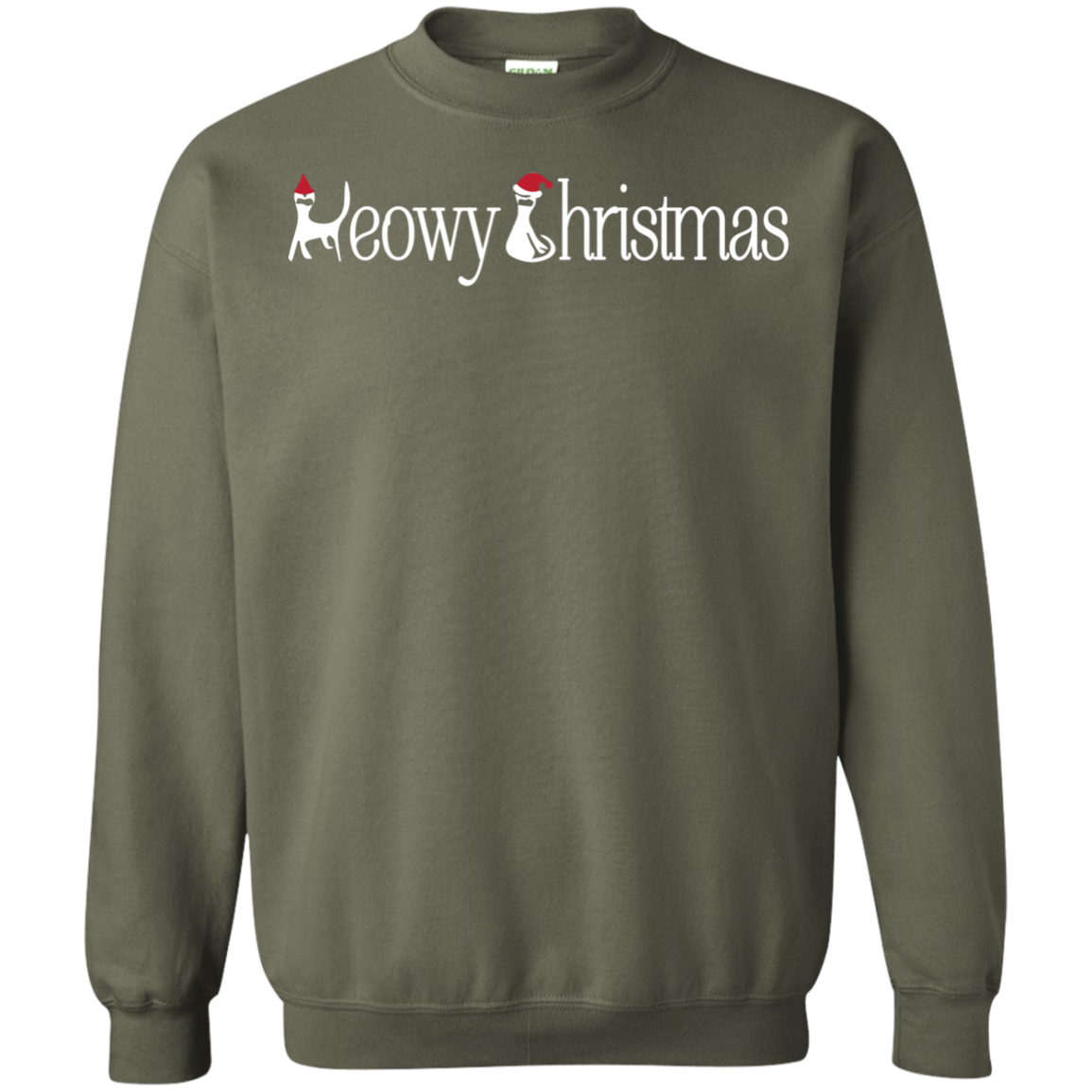 Christmas T-shirt Meowy Christmas Military Green