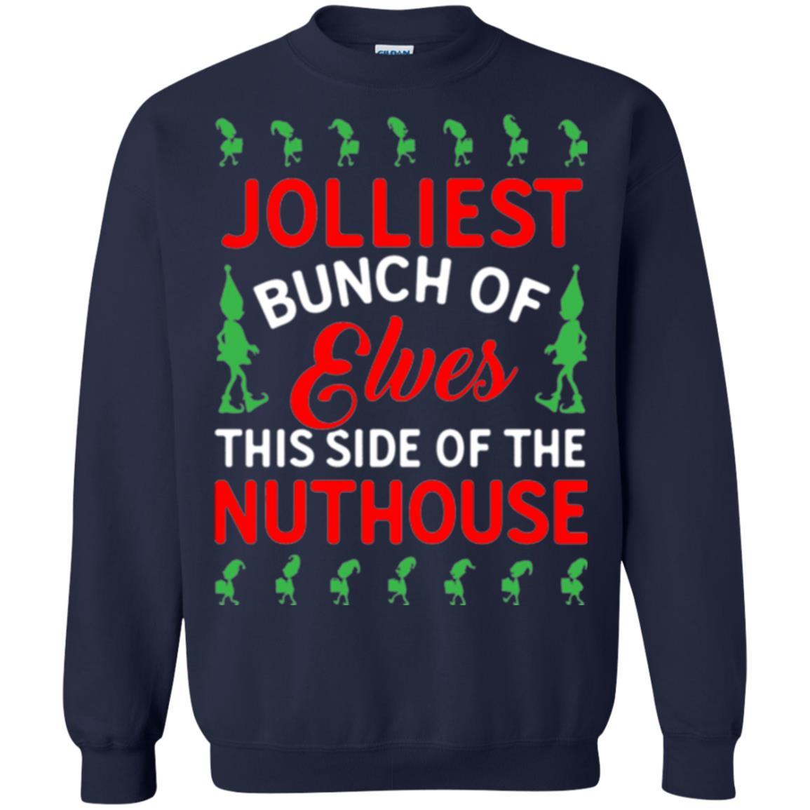 Christmas T-shirt Jolliest Bunch Of Elves This Side Of The Nuthouse Navy