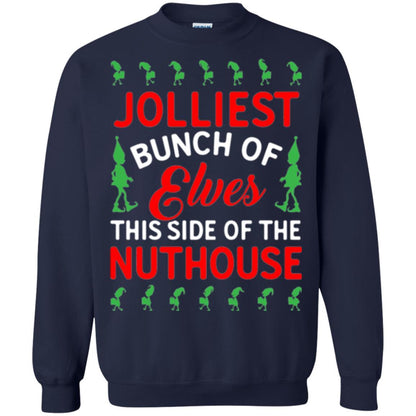 Christmas T-shirt Jolliest Bunch Of Elves This Side Of The Nuthouse Navy