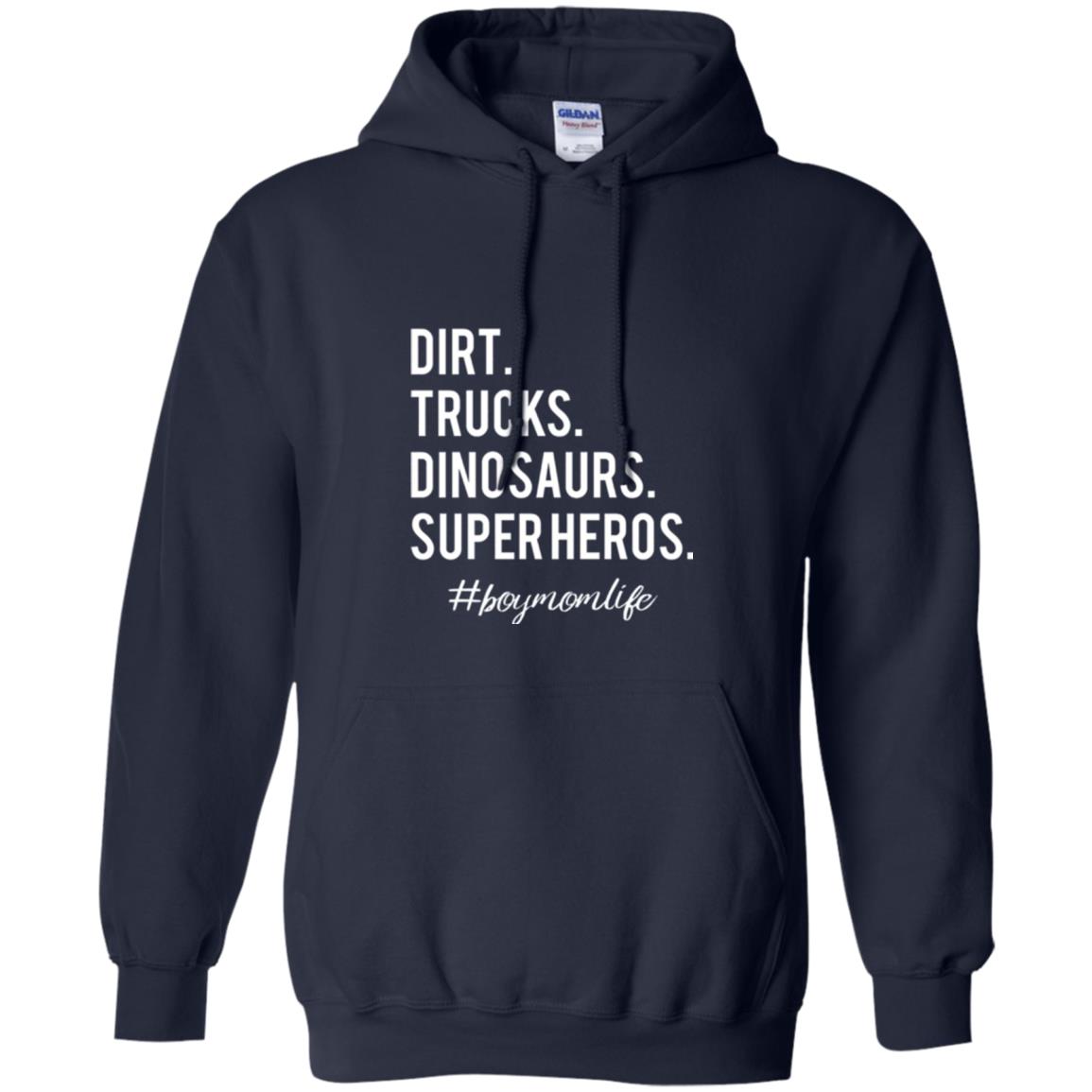Dirt Trucks Dinosaurs Super Heros #boymomlife Mommy T-shirt Navy