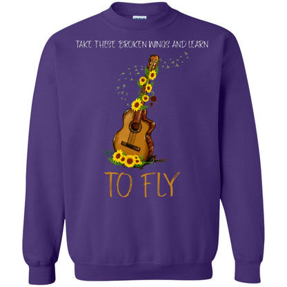 Take These Broken Wings And Learn To Fly Guitar Quote Shirt Purple
