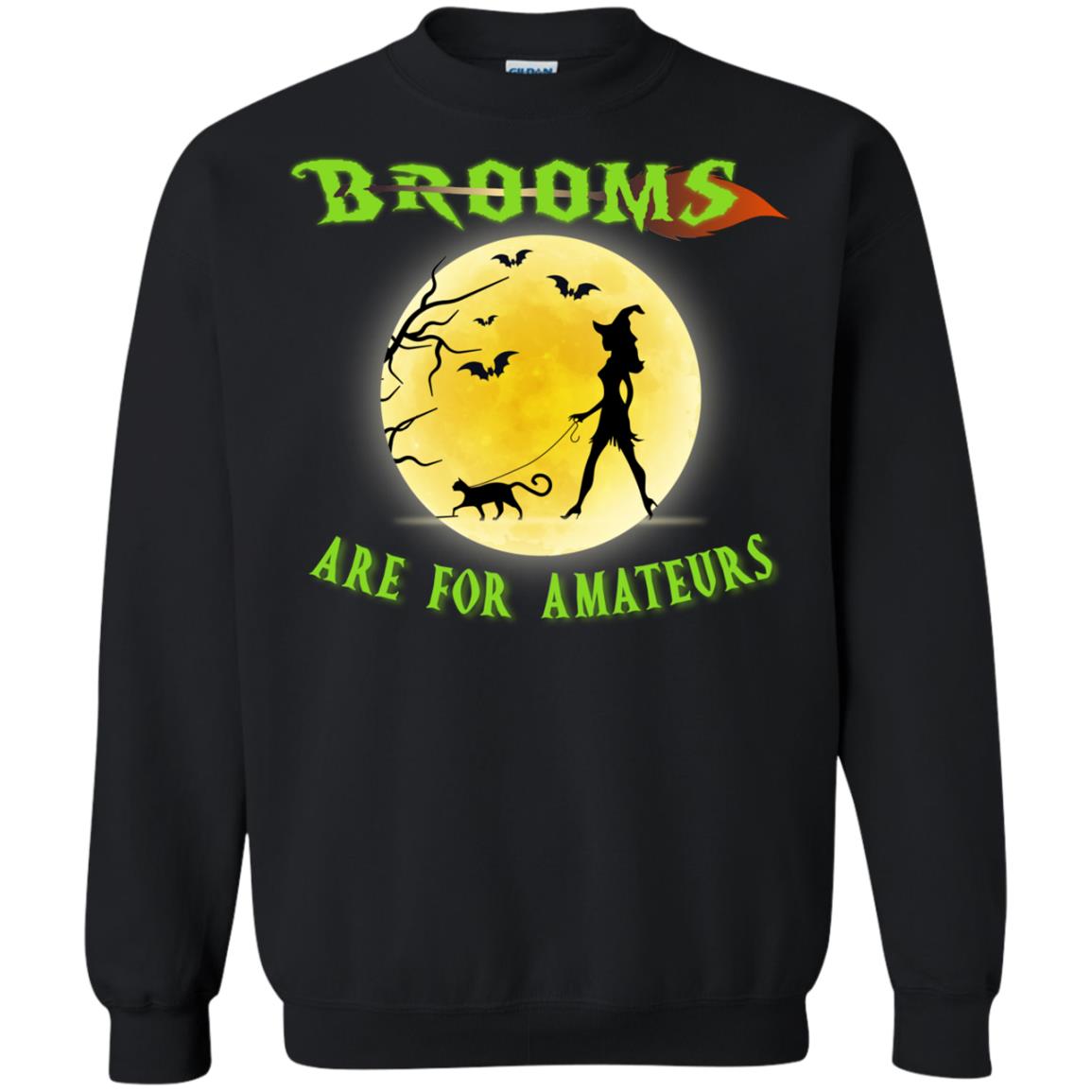 Brooms Are For Amateurs Witches Walk With Cat Funny Halloween Shirt Black