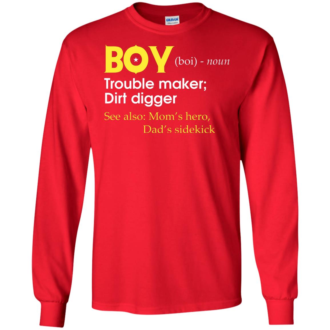 Boy Definition Trouble Maker Dirt Digger Shirt Red