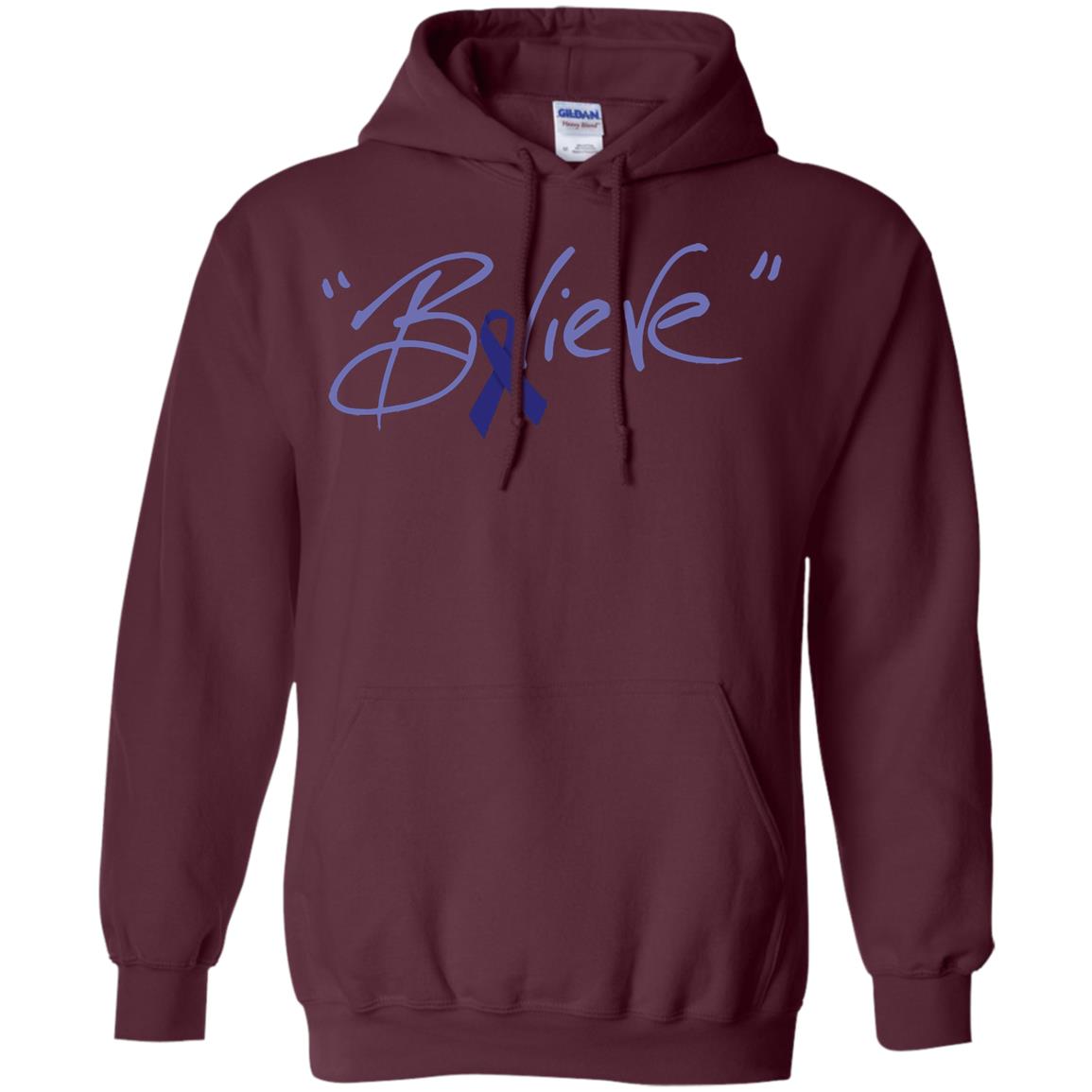 Colon Cancer Awareness Shirt Dark Blue Ribbon Believe Maroon