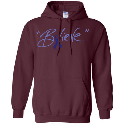 Colon Cancer Awareness Shirt Dark Blue Ribbon Believe Maroon