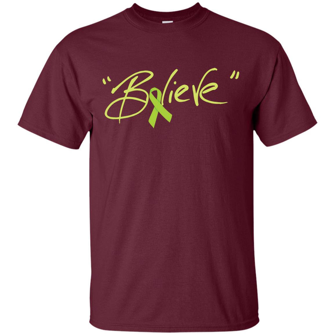 Lymphoma Symptoms Awareness Shirt Lime Ribbon Believe Maroon