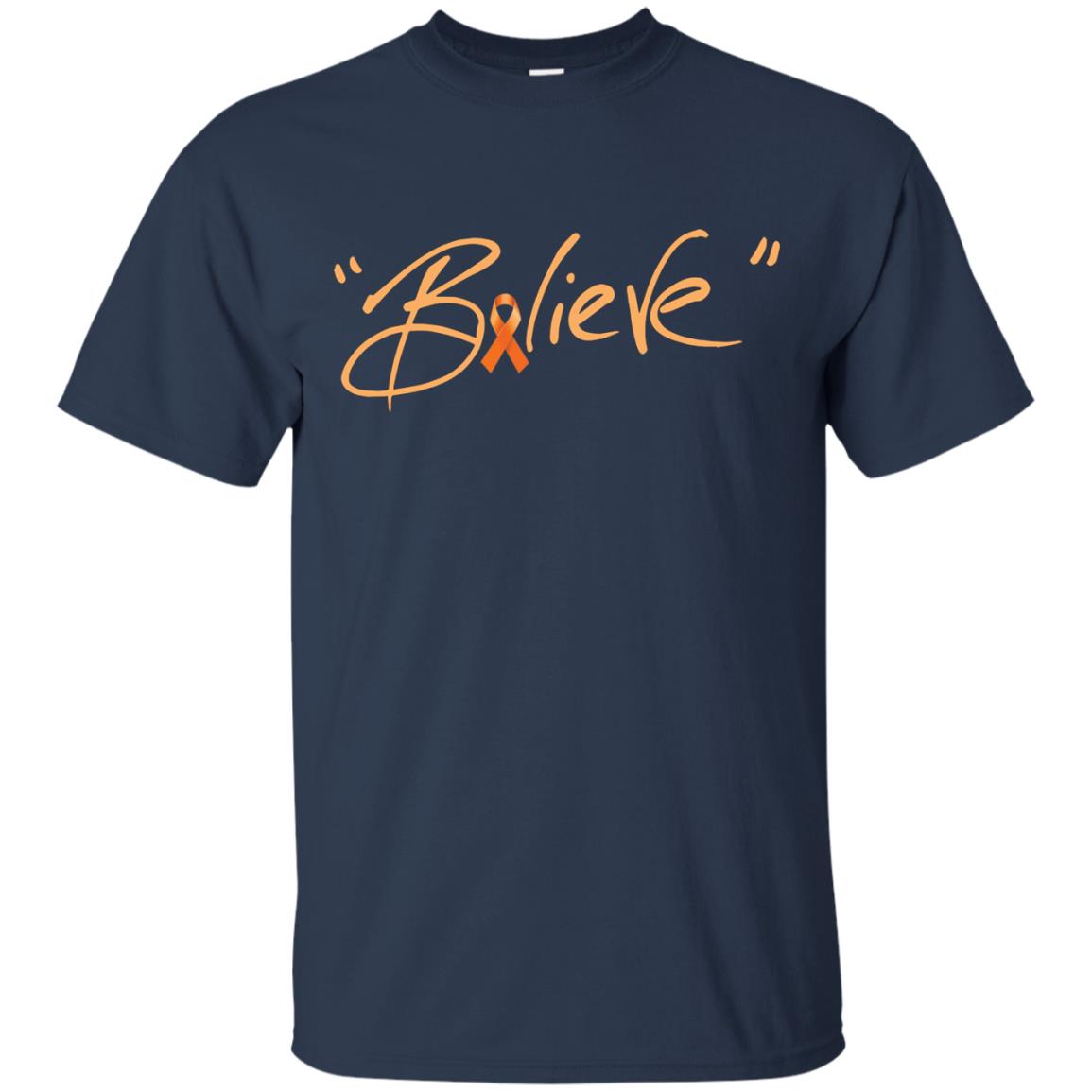 Leukemia Symptoms Awareness Shirt Orange Ribbon Believe Navy
