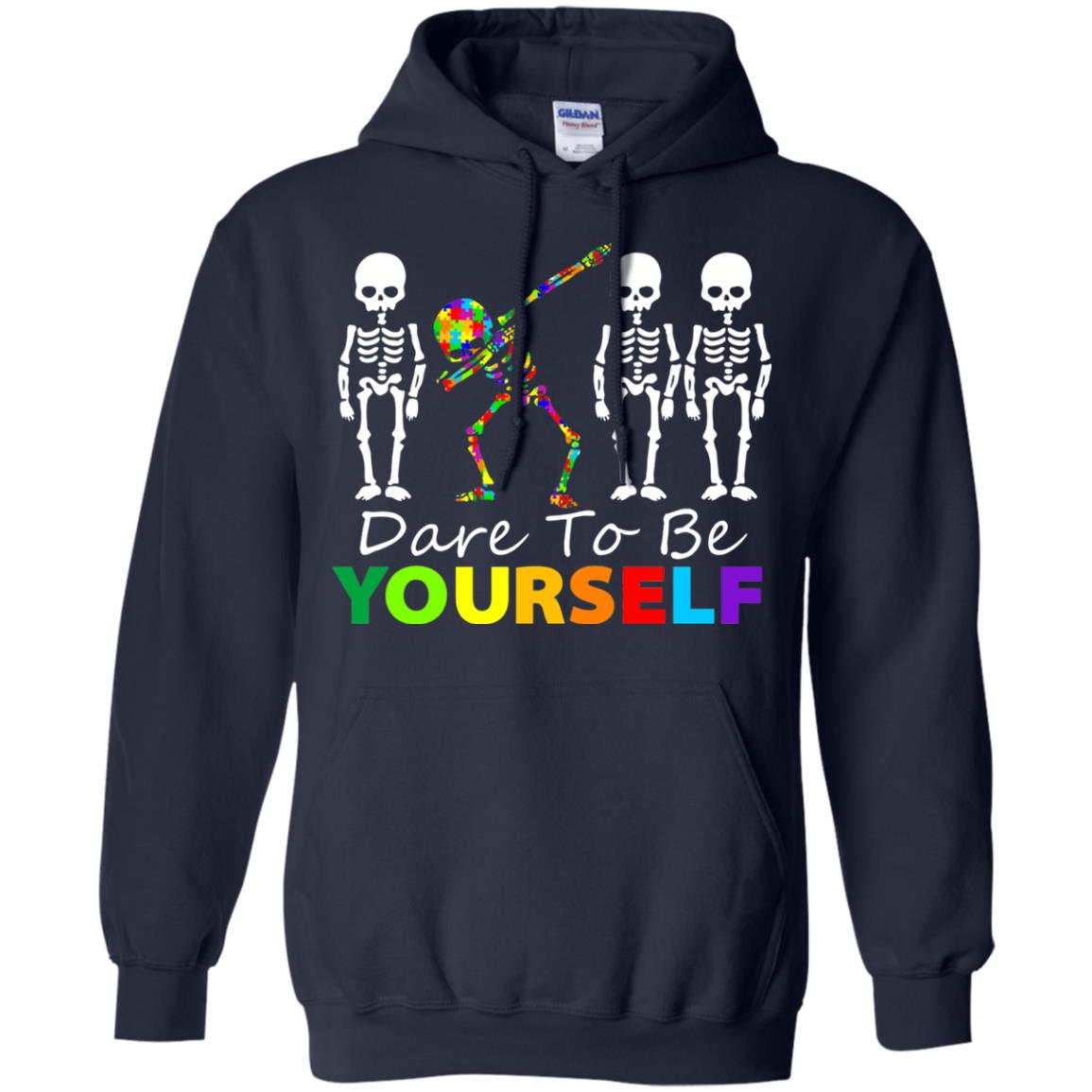Skeleton Dabbing Dare To Be Yourself Autism Awareness Shirt Navy