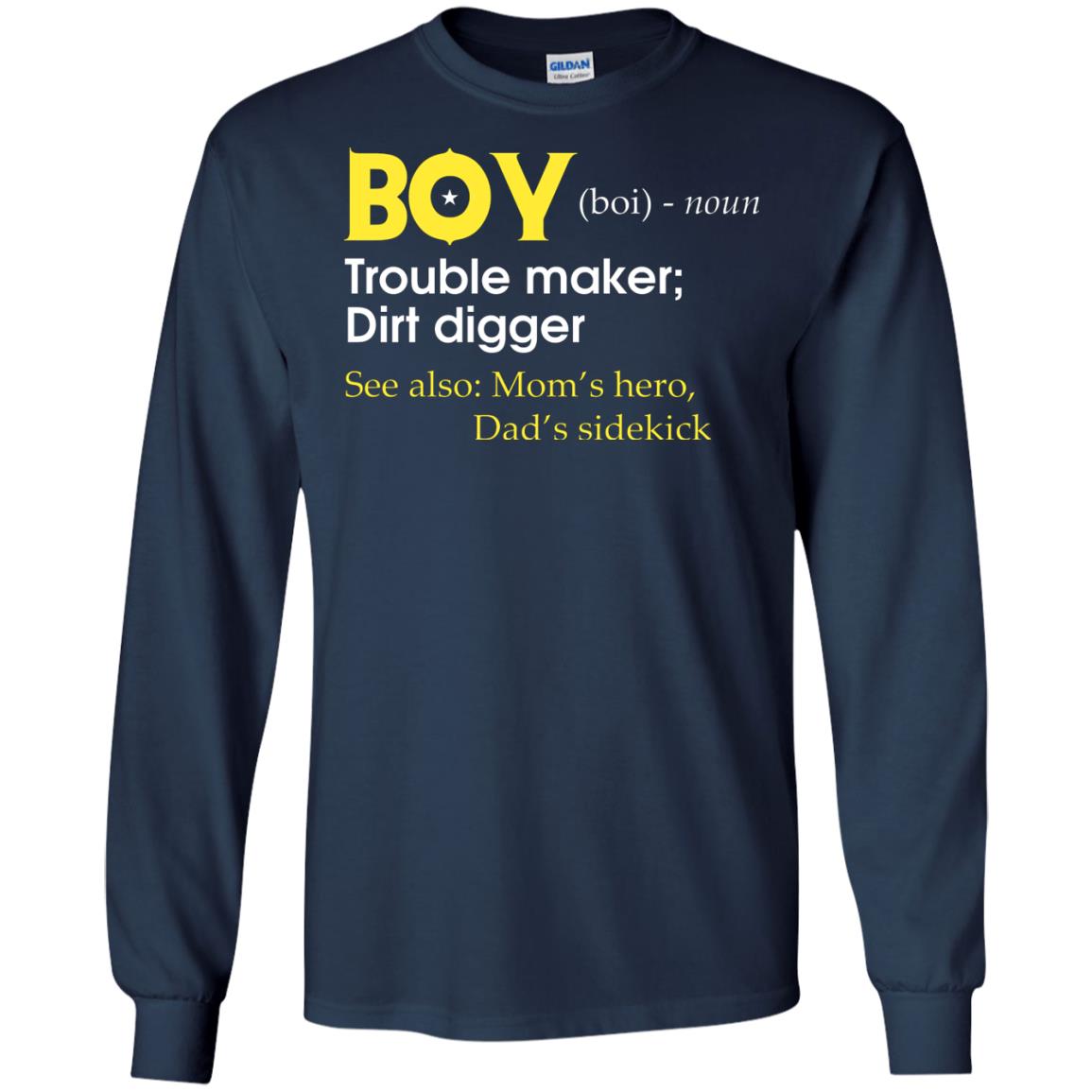 Boy Definition Trouble Maker Dirt Digger Shirt Navy