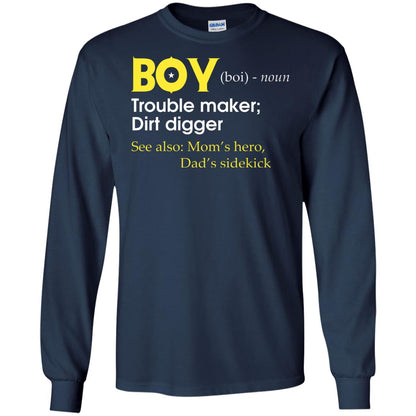 Boy Definition Trouble Maker Dirt Digger Shirt Navy