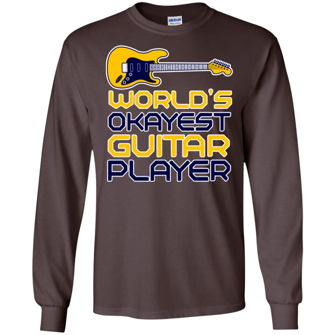 World's Okayest Guitar Player Gift Shirt For Guitarist Dark Chocolate