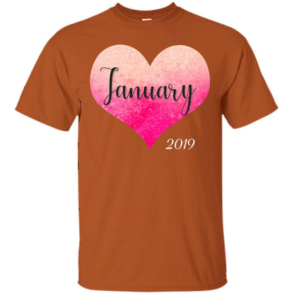 Pregnancy Reveal Announcement Party January 2019 Shirt Texas Orange