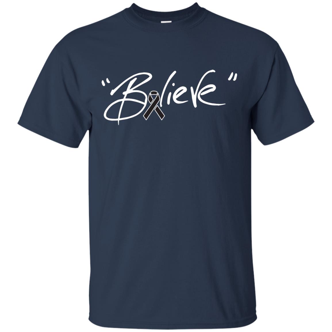 Melanoma Cancer Awareness Shirt Black Ribbon Believe Navy
