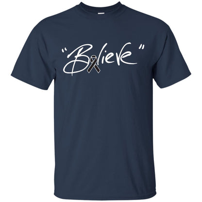 Melanoma Cancer Awareness Shirt Black Ribbon Believe Navy