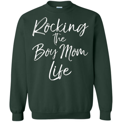 Mommy T-shirt Rocking The Boy Mom Life Forest Green