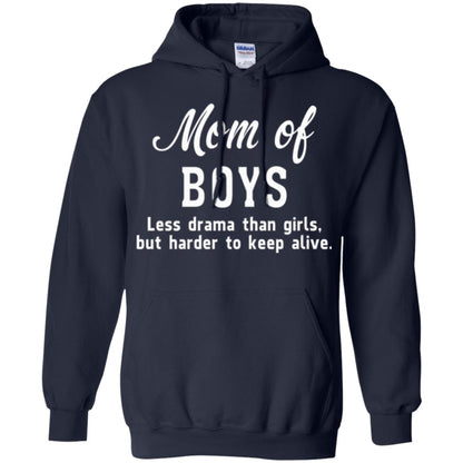 Mom Of Boys Less Drama Than Girls But Harder To Keep Alive T-shirt Mothers Day Navy