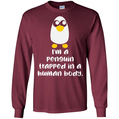 Penguin Lovers T-shirt I_m A Penguin Trapped In A Human Body Maroon