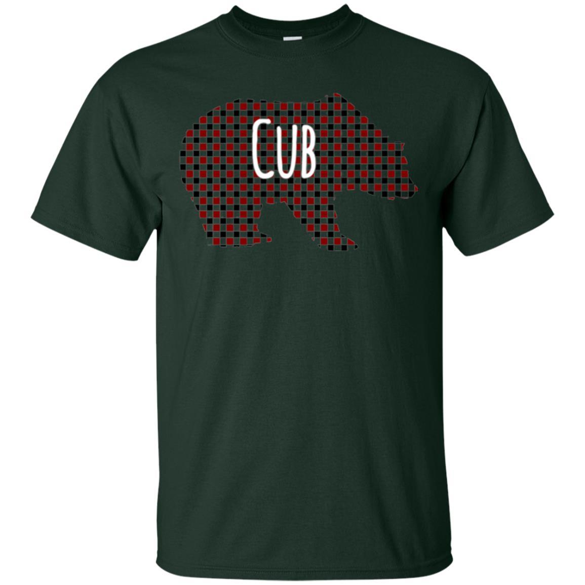 Family Christmas T-shirt Red Plaid Cub Bear Forest Green