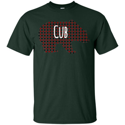 Family Christmas T-shirt Red Plaid Cub Bear Forest Green