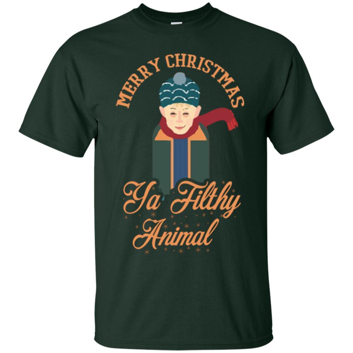 Christmas T-shirt Merry Christmas Ya Filthy Animal Forest Green