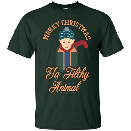 Christmas T-shirt Merry Christmas Ya Filthy Animal Forest Green