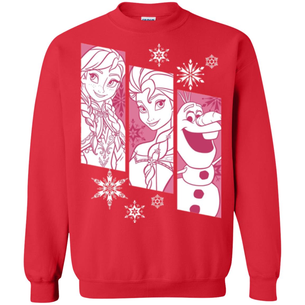 Frozen Anna Elsa Olaf Snowflake Panel Graphic T-shirt Red
