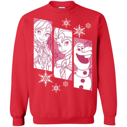 Frozen Anna Elsa Olaf Snowflake Panel Graphic T-shirt Red