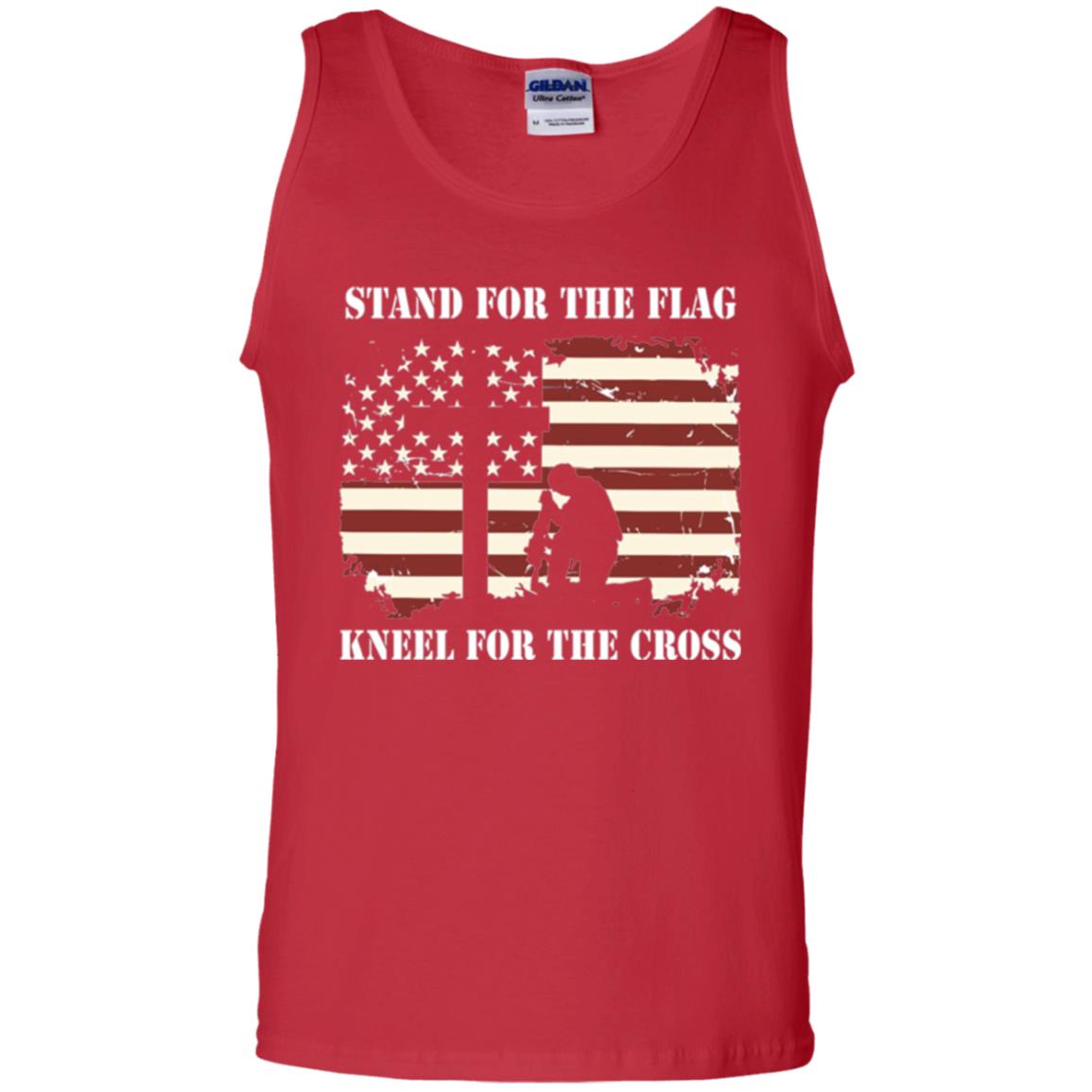 Military T-shirt Stand For The Flag Kneel For The Cross Red