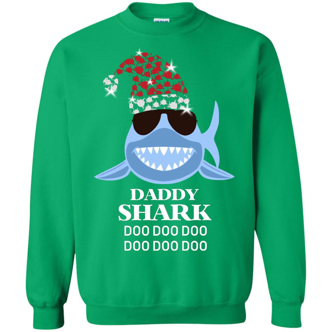 Daddy Shark With Santa Claus Hat Merry X-mas Family Shark Gift Shirt Irish Green