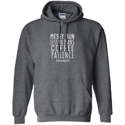 Teacher T-shirt Messy Bun Lesson Plans Coffee Patience Dark Heather