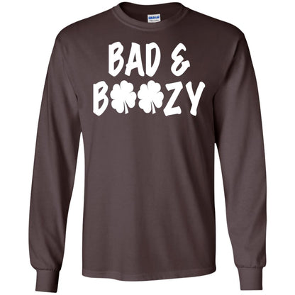 Bad And Boozy St. Patrick_s Day T-shirt Dark Chocolate