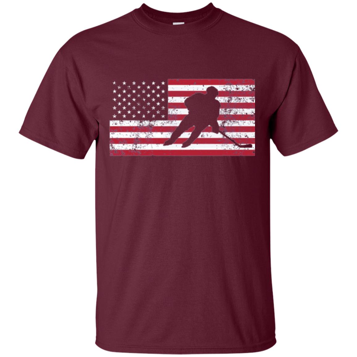 Hockey T-shirt American Flag Usa Patriotic Ice Skating Maroon