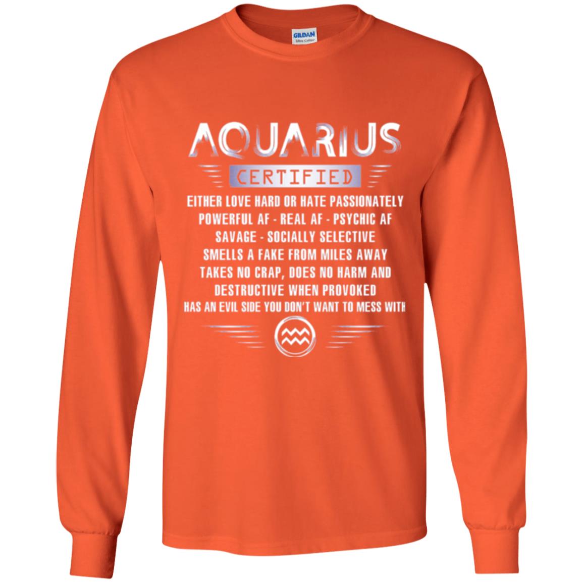 Aquarius Certified Either Love Hard T-shirt Orange