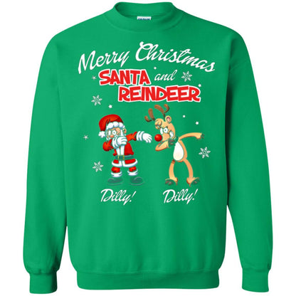 Christmas T-shirt Merry Christmas Santa And Reindeer Dilly Dilly Irish Green