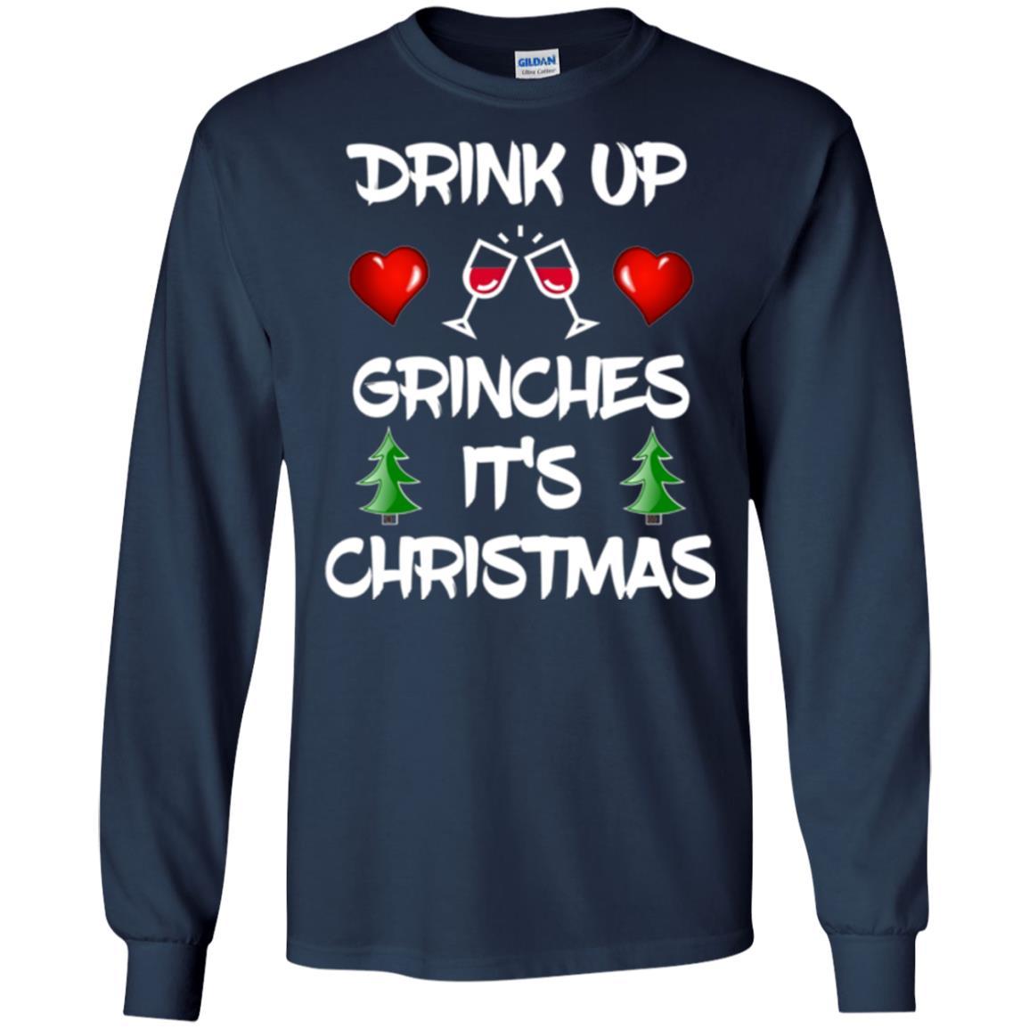 Wine Lover T-shirt Drink Up Grinches It's Christmas Navy