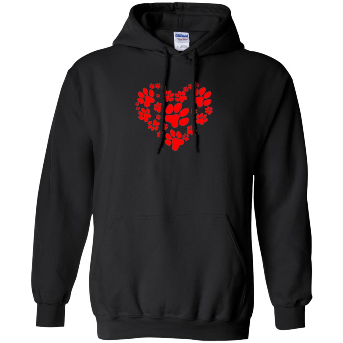 Dog Lover T-shirt Dog Paw Heart Valentine T-shirt Black