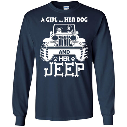 Dog Lover T-shirt A Girl Her Dog And Her Jeep Navy