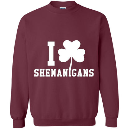 I Love Shenanigans Shamrock Saint Patrick_s Day T-shirt Maroon