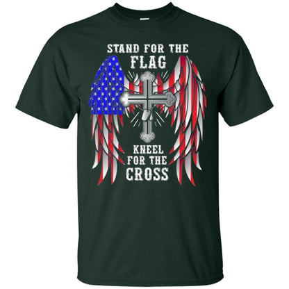 Christian T-shirt Stand For The Flag Kneel For The Cross Forest Green