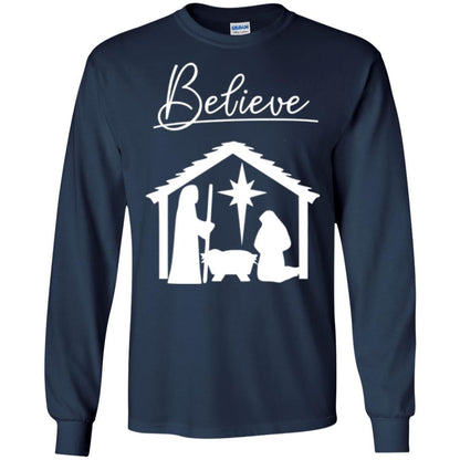 Christian Christmas T-shirt Believe Jesus Celebrate Navy