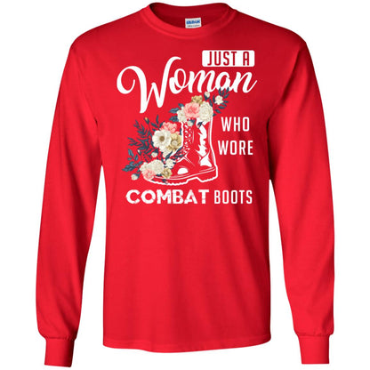 Just A Woman Who More Combat Boots Female Veteran T-shirt Red